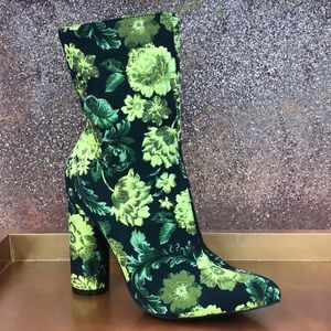 Floral Pattern Ankle Booties